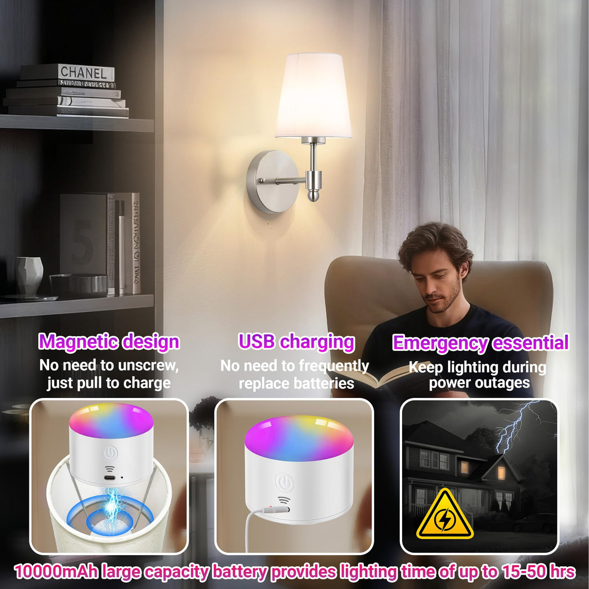 Yhcdlamp Battery Operated Wall Sconce Light with Remote Control, Dimmable Wall Sconce Set of 2
