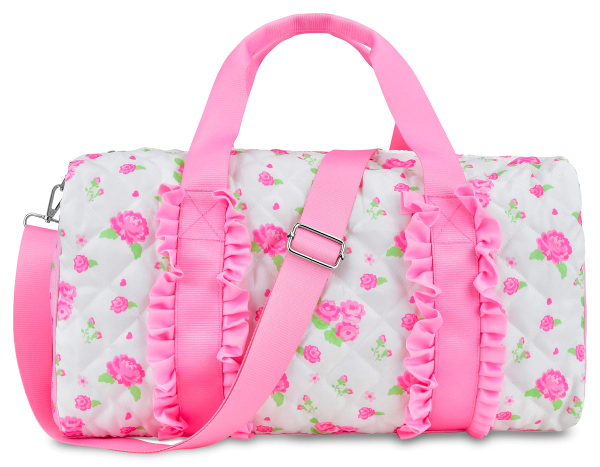 iscream 17" x 10" Duffle Bag with Double Handles, Removable, Adjustable Should Strap and Ruffle Accents - Vintage Vibes