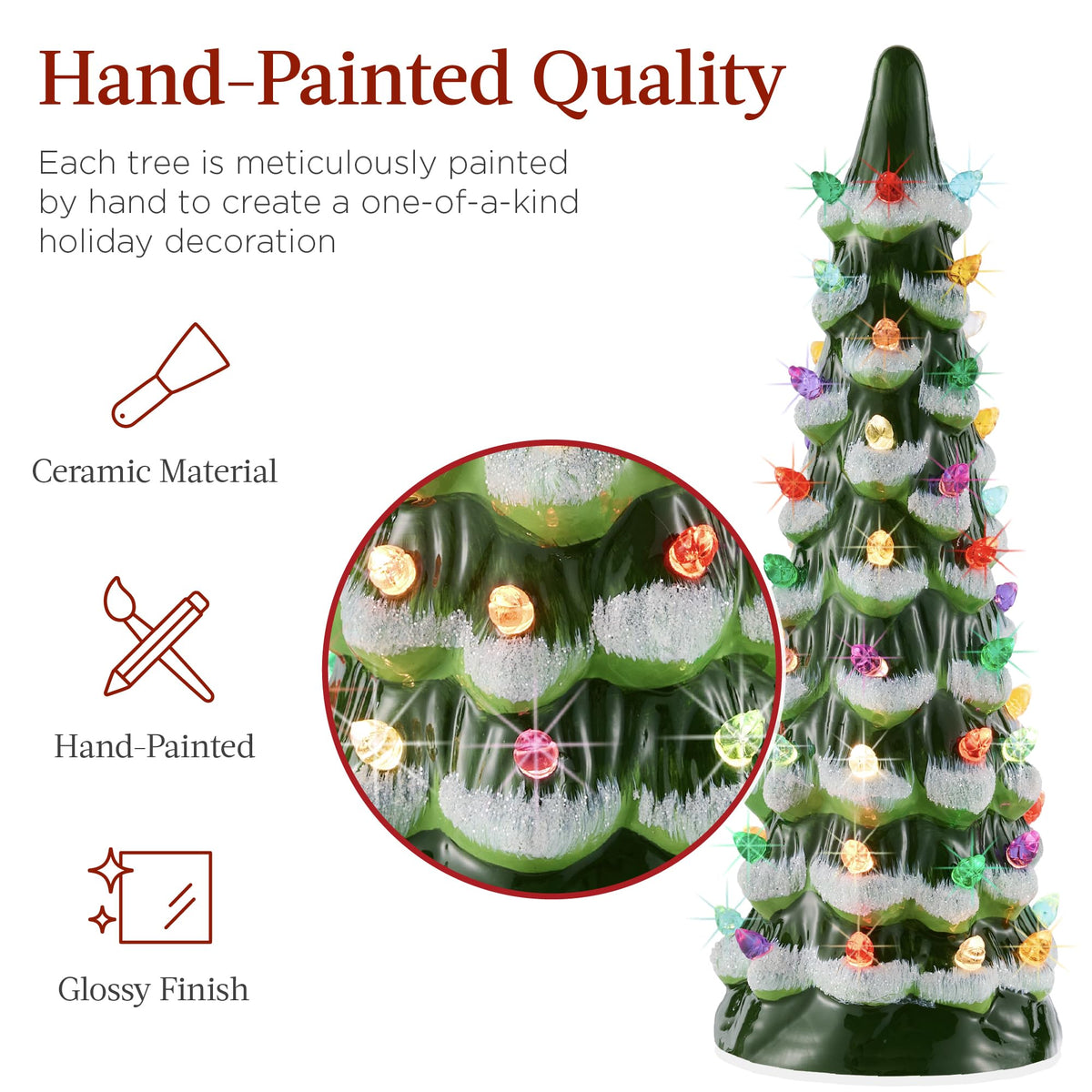 Best Choice Products Set of 3 Ceramic Christmas Trees, Pre-Lit Hand-Painted Tabletop Holiday Decoration W/Multicolor Bulbs, LED Lights – Green