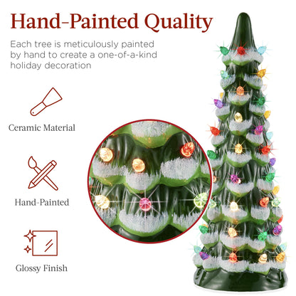 Best Choice Products Set of 3 Ceramic Christmas Trees, Pre-Lit Hand-Painted Tabletop Holiday Decoration W/Multicolor Bulbs, LED Lights – Green