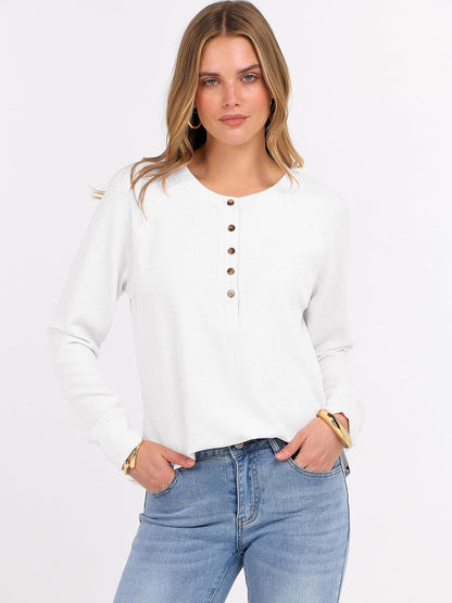 ANRABESS Women's Waffle Knit Henley Top Long Sleeve Shirts