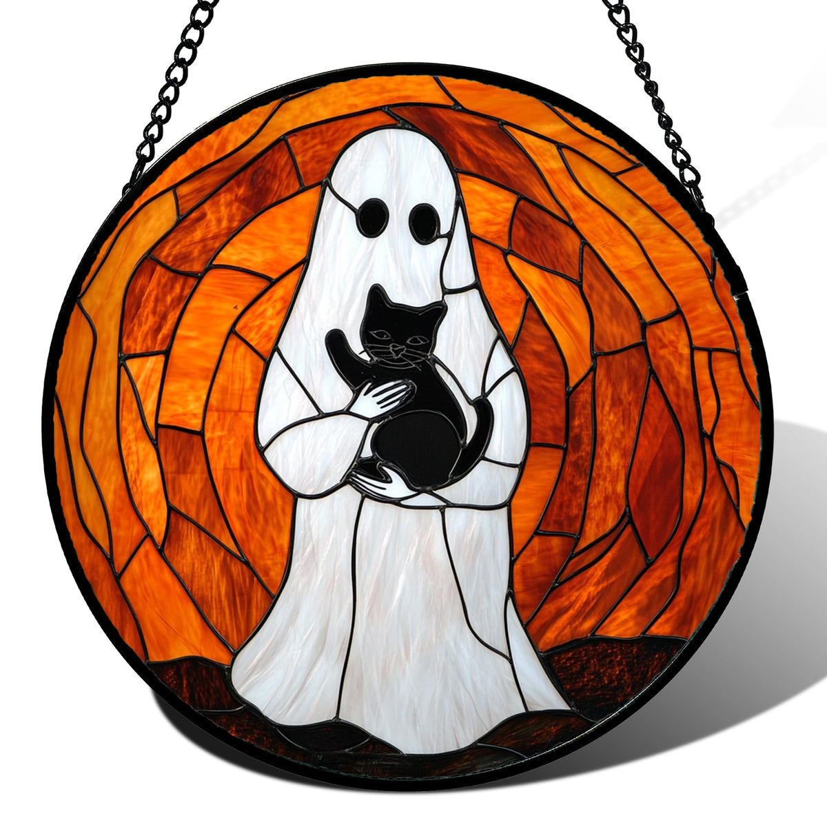 Stained Glass Window Hanging - Halloween Red White Scary Pumpkin Suncatcher for Doors Garden Home Spooky Rattan Sun Catchers Gothic Decor Horror Gifts for Women Men Friend Boy Girl 15 In