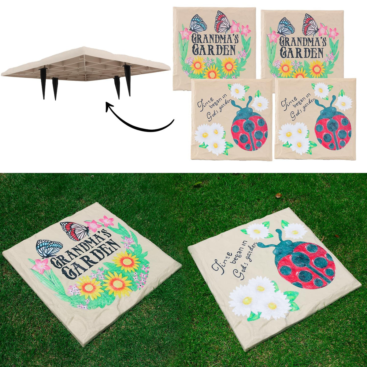 4Pcs Large Stepping Stones Outdoor Garden Walkway, Durable Plastic Pavers