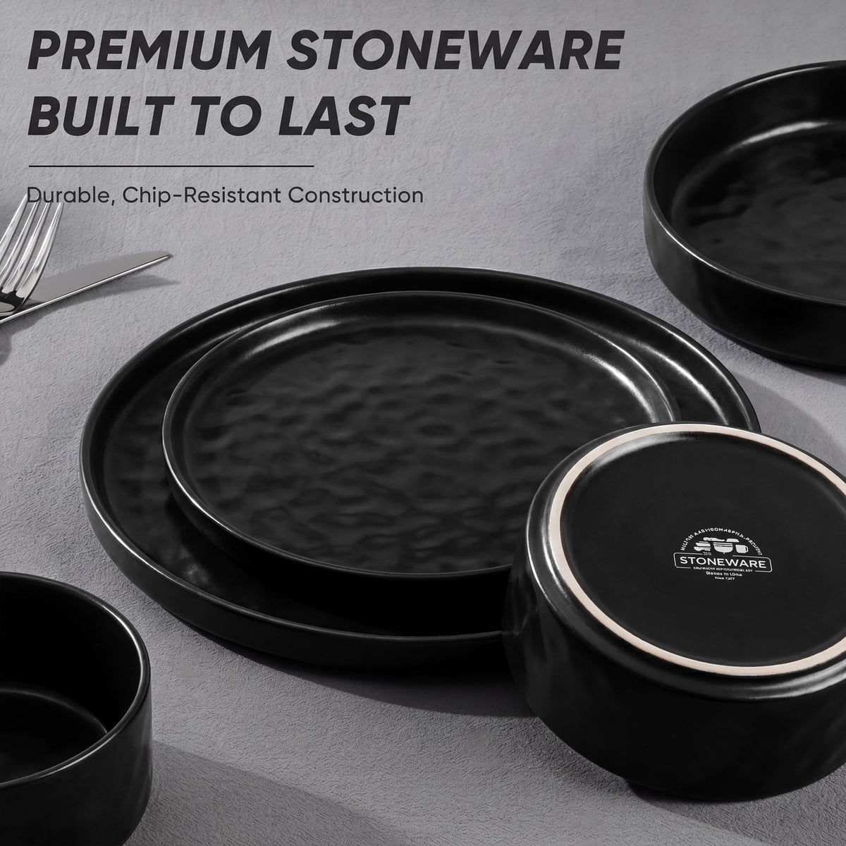 E-far Stoneware Dinnerware Set, 16-Piece Plates and Bowls Sets for 4