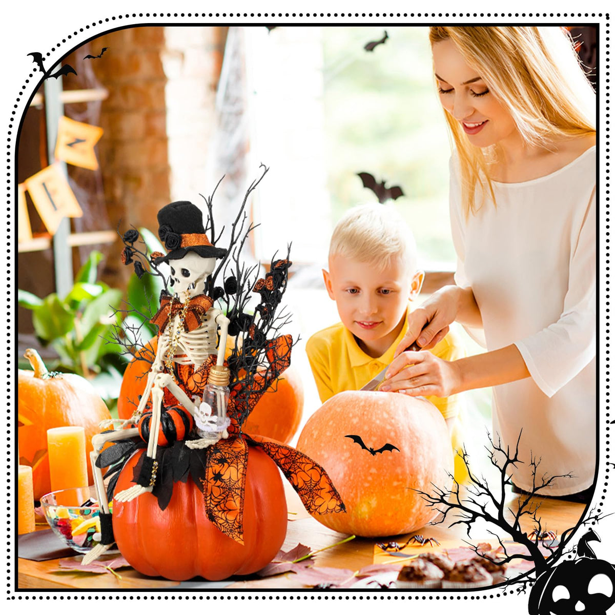 Daifunli Halloween Table Centerpieces Decorations Witch Boot and Pumpkin Artificial Flowers Halloween Tabletop Decorations for Home Kitchen Indoor Haunted Party Decoration 12x17 Inch