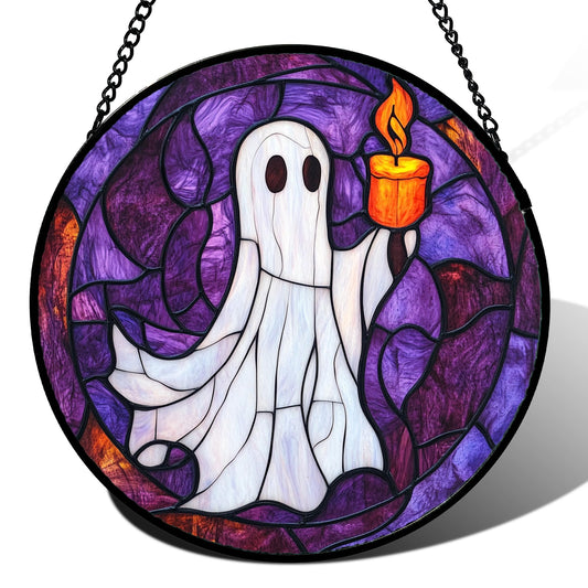 Stained Glass Window Hanging, Halloween Decorations Evil Pumpkin Suncatcher for Doors Garden Indoor Spooky Funny Orange Sun Catchers Gothic Decor Horror Gifts for Women Men Friend 15 In
