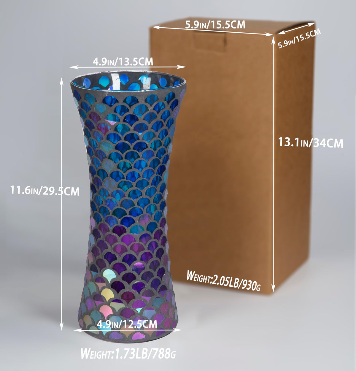 11.6" H Purple Red Mosaic Vase