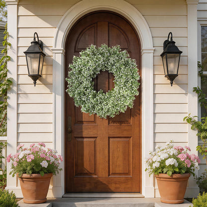 32" Large Artificial Boxwood Wreath for Front Door (White-Green) | Waterproof & Fade Resistant