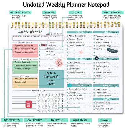 Thboxes Weekly Desk Planner, 8.5x11 In To Do List Notepad, 52 Sheets
