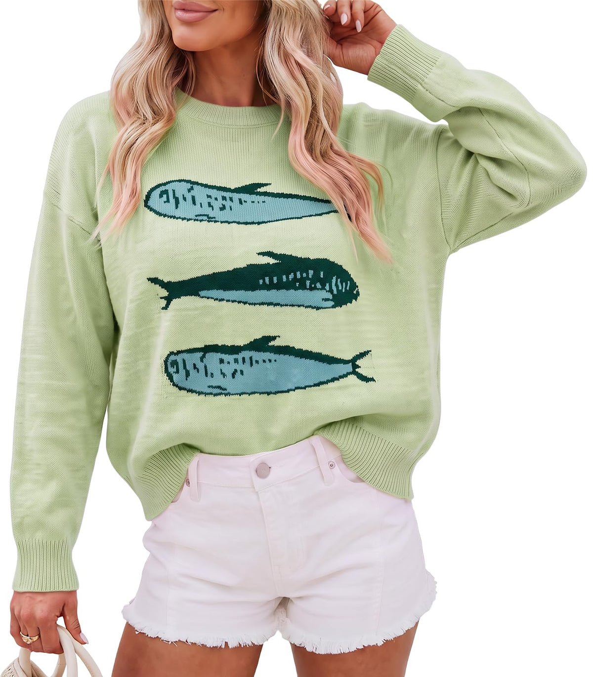 Cicy Bell Womens Graphic Sweaters Lightweight Knit Crewneck Pullover