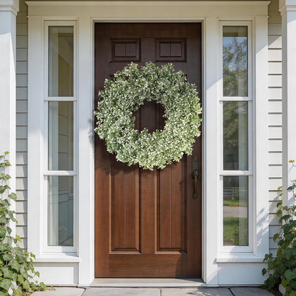 32" Large Artificial Boxwood Wreath for Front Door (White-Green) | Waterproof & Fade Resistant