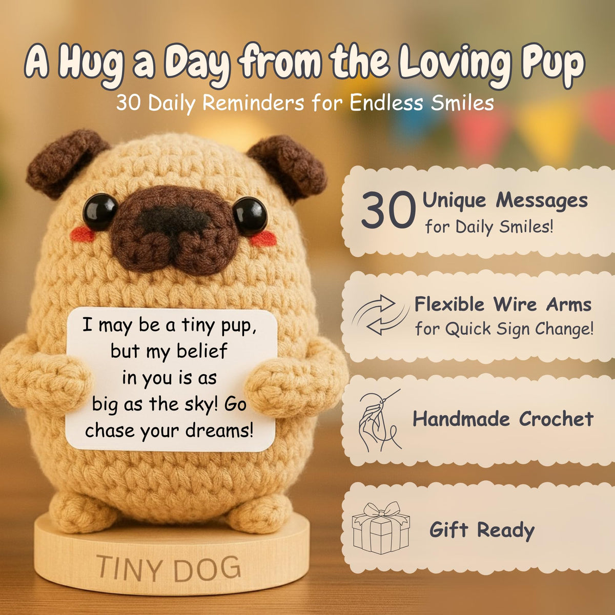 Emotional Support Gifts for Women - Positive Crochet Cupcake W/ 30 Uplifting Affirmation Cards
