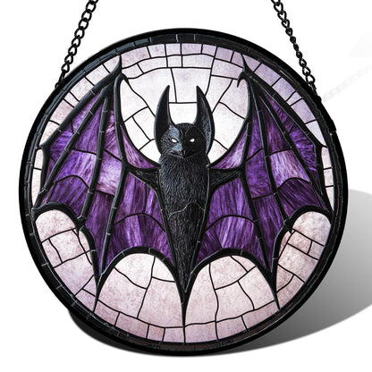 Stained Glass Window Hanging - Halloween Red White Scary Pumpkin Suncatcher for Doors Garden Home Spooky Rattan Sun Catchers Gothic Decor Horror Gifts for Women Men Friend Boy Girl 15 In