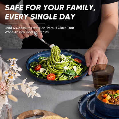 E-far Stoneware Dinnerware Set, 16-Piece Plates and Bowls Sets for 4
