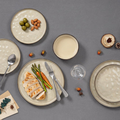 E-far Stoneware Dinnerware Set, 16-Piece Plates and Bowls Sets for 4