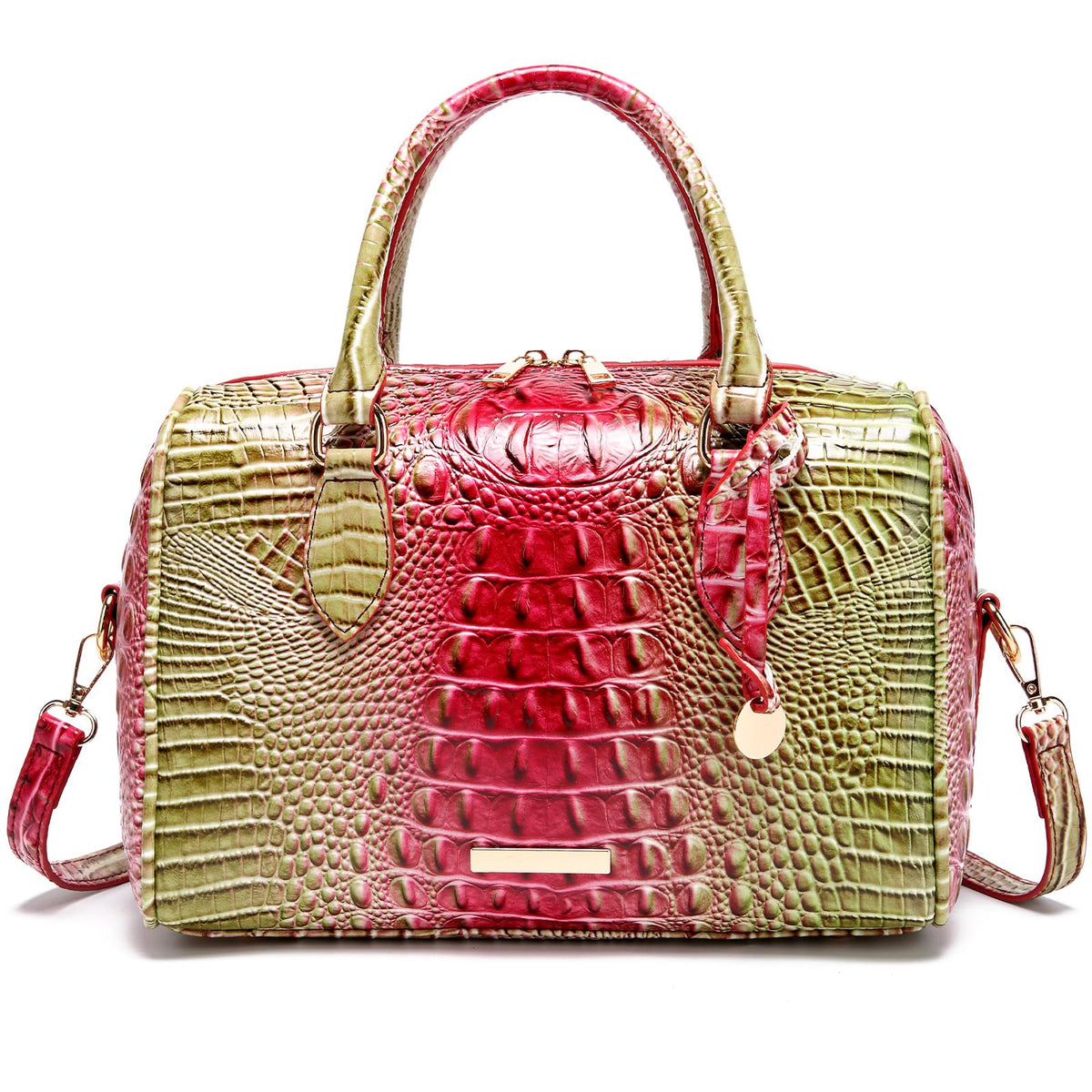 Makcr Joacbv Crocodile Handbag for Women Top Handle Leather Shoulder Purse | Glossy crocodile-embossed vegan leather with rolled handles, buckle details, a structured dome shape, and adjustable strap.