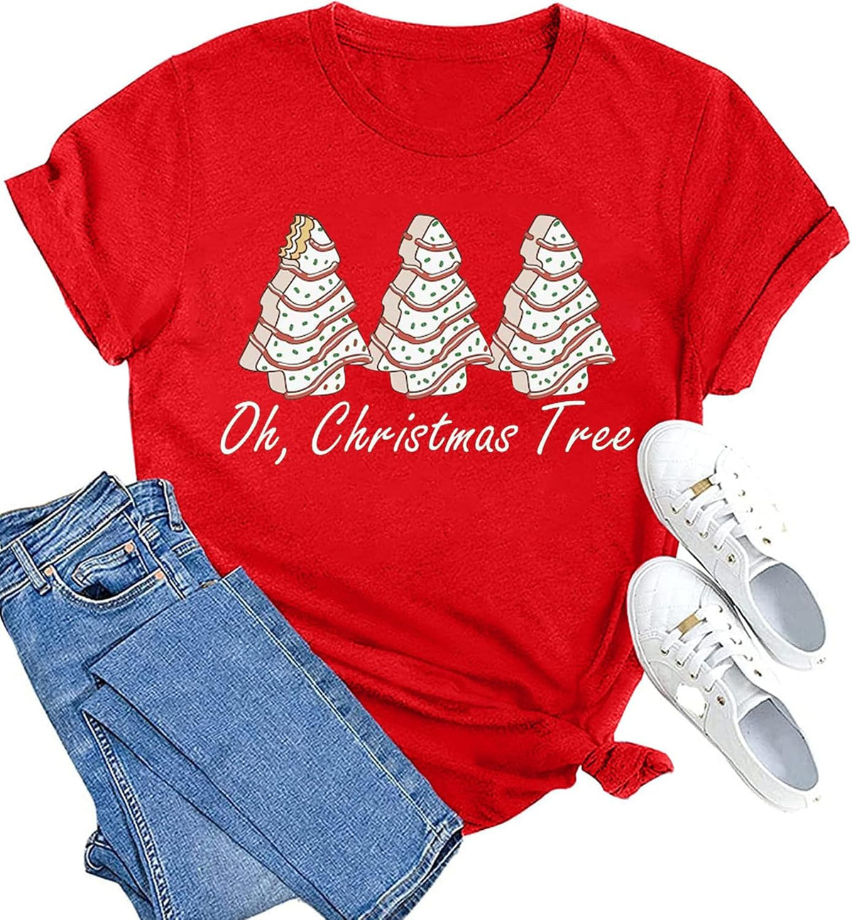hcihgzr Christmas Shirts for Women Merry and Bright Christmas Shirt Xmas Tree Graphic Holiday T-Shirt Tops