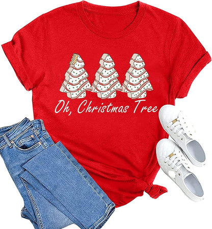 hcihgzr Christmas Shirts for Women Merry and Bright Christmas Shirt Xmas Tree Graphic Holiday T-Shirt Tops