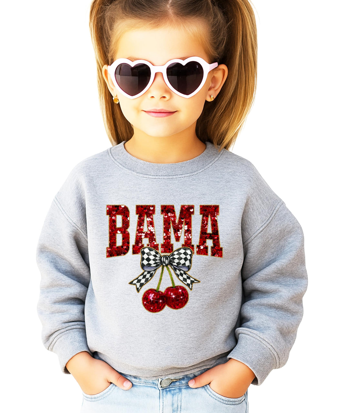 Olive Loves Apple Bama Red Ink-Printed Sequins Sweatshirt for Women & Teens Alabama Fall Sports Sweater