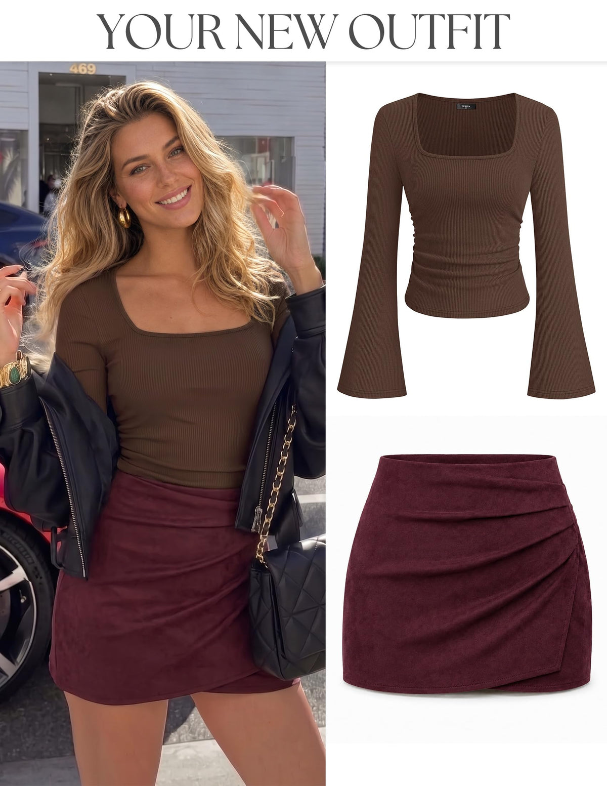 ZESICA Womens Faux Suede Wrap Mini Skirt Fall High Waist Bodycon Skort