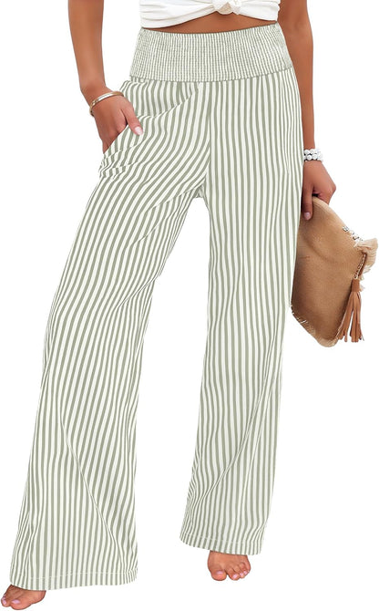 ANRABESS Womens Striped Gingham Wide Leg Palazzo Pants with Pockets