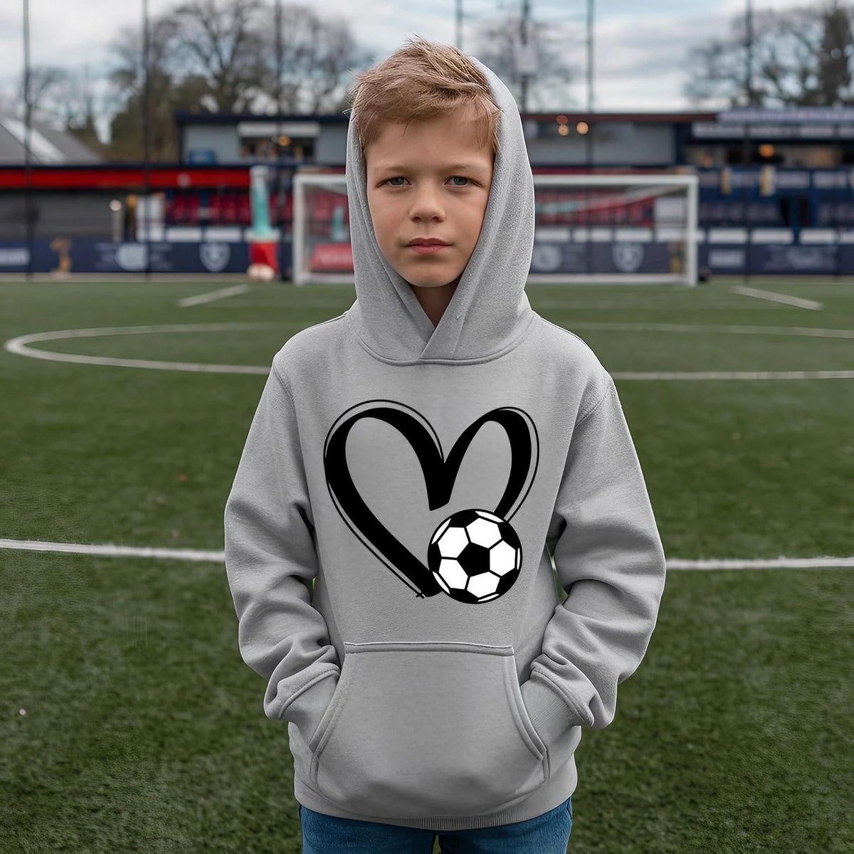 Threadrock Kids Soccer Love Heart Youth Pullover Hoodie Sweatshirt