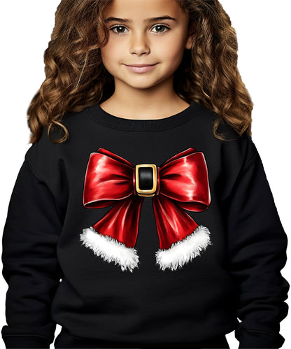 Olive Loves Apple Red Santa Bow Sweatshirt for Women Teens and Kids Christmas Holiday Pullover
