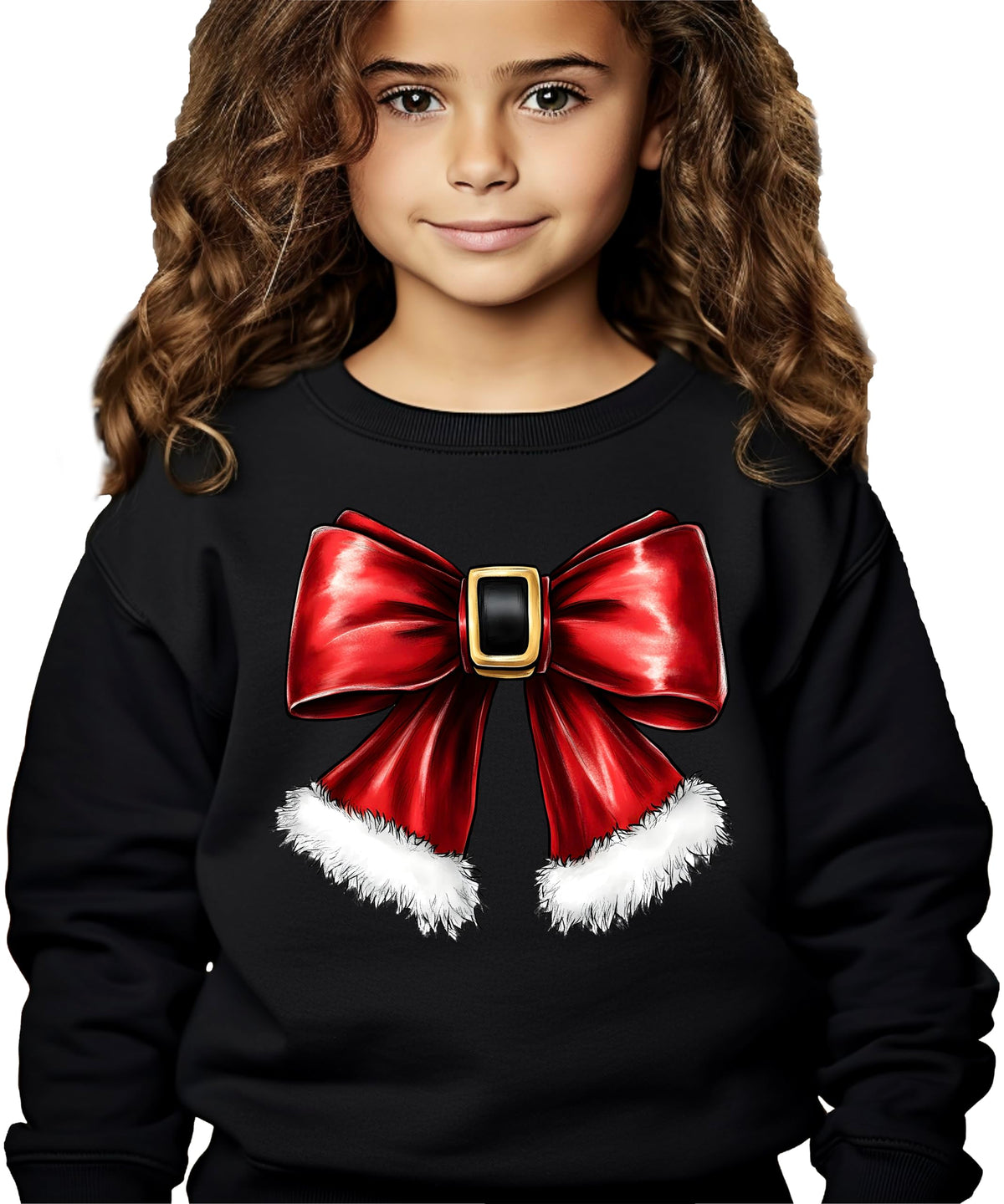 Olive Loves Apple Red Santa Bow Sweatshirt for Women Teens and Kids Christmas Holiday Pullover