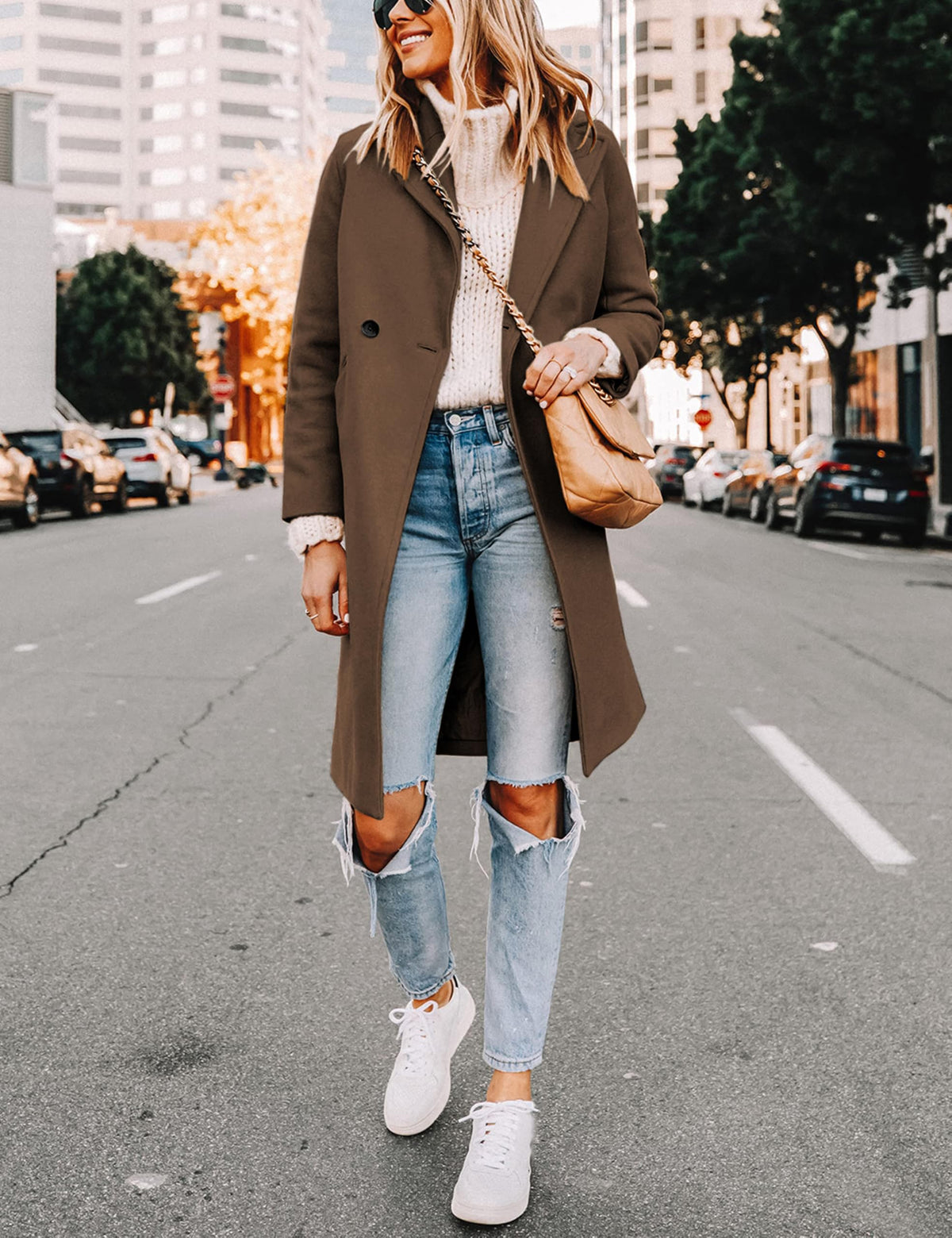 Women's Wool Coat Notch Lapel Double-Breasted Peacoat