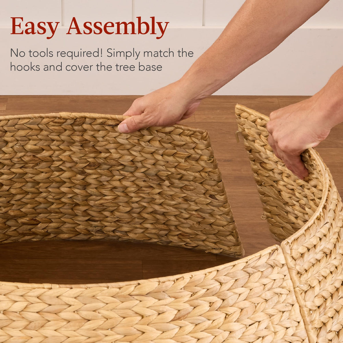 Best Choice Products 42in Christmas Tree Collar, Woven Hyacinth 4-Piece Holiday Rattan Tree Skirt Accessory for Home W/Cord Cut-Out - Chestnut