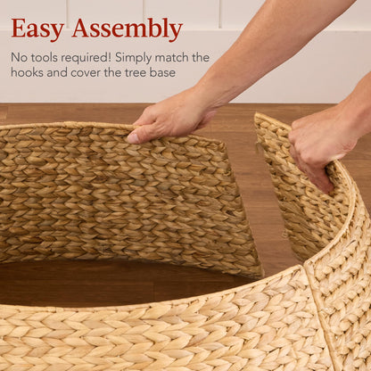Best Choice Products 42in Christmas Tree Collar, Woven Hyacinth 4-Piece Holiday Rattan Tree Skirt Accessory for Home W/Cord Cut-Out - Chestnut