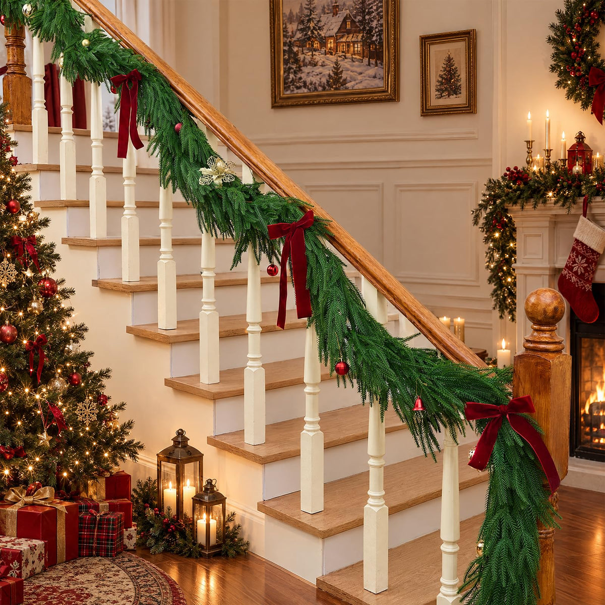 CLEANGOR 2Pcs 9FT Norfolk Pine Garlands for Christmas Decorations Indoor