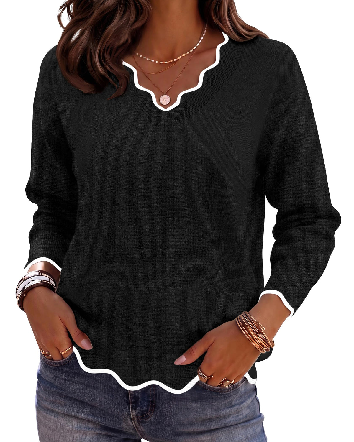 Zeagoo Women's 2026 Fall V Neck Sweater Long Sleeve Lightweight Knit Tops