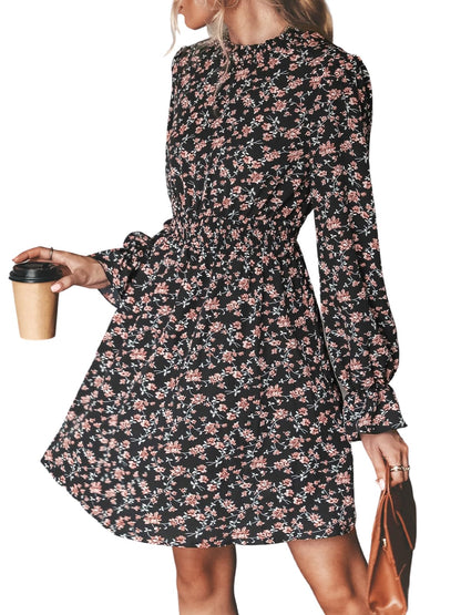 CUPSHE Women Mock Neck Floral Smocked Waist Mini Dress