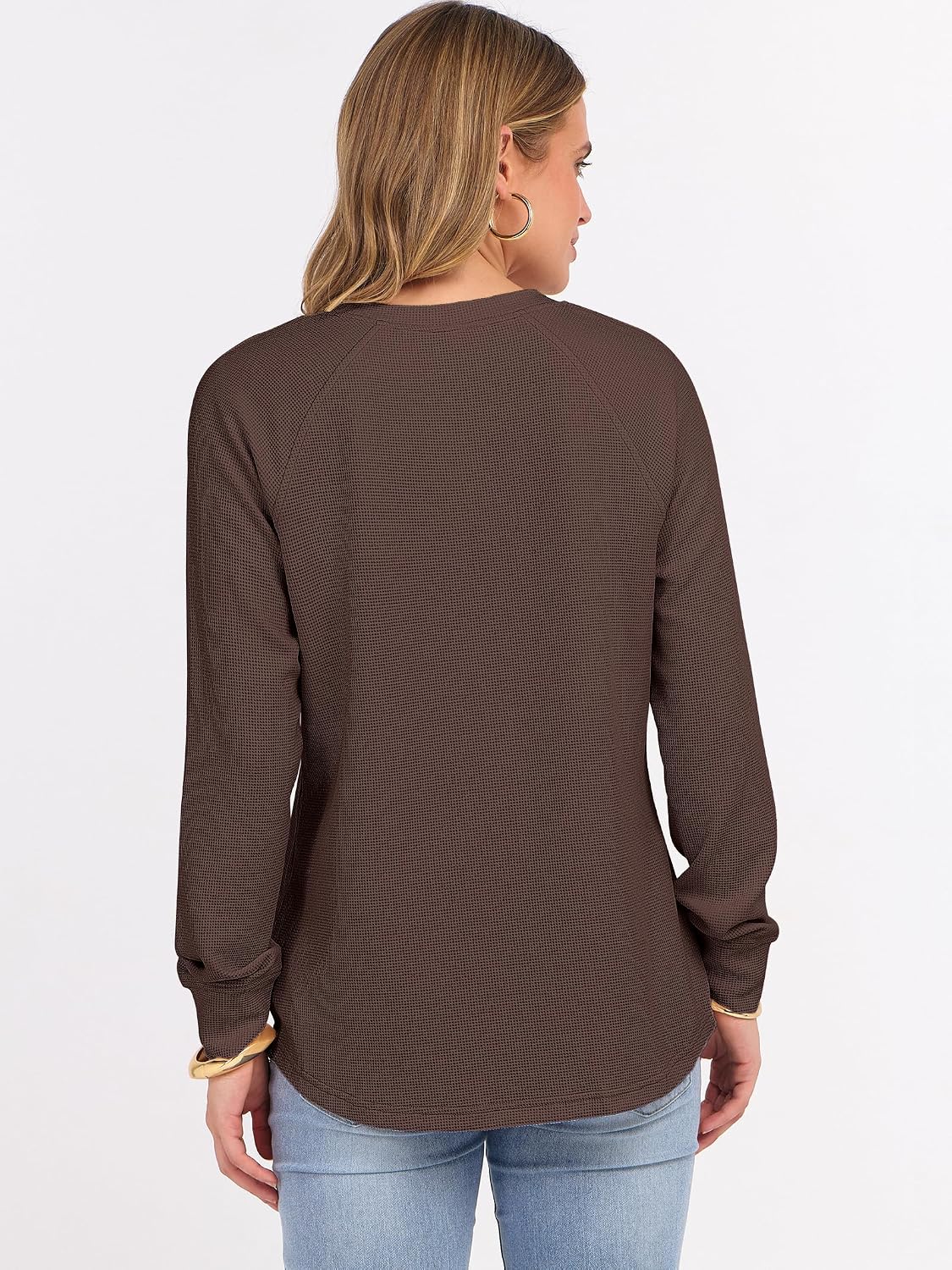 ANRABESS Women's Waffle Knit Henley Top Long Sleeve Shirts
