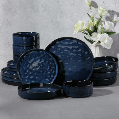E-far Stoneware Dinnerware Set, 16-Piece Plates and Bowls Sets for 4