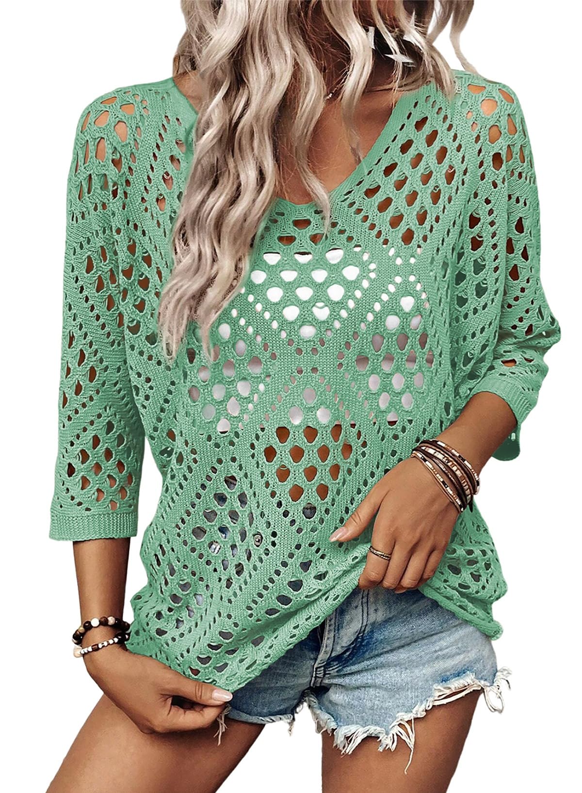 SHEWIN - Hollow Out Beach Crochet Top