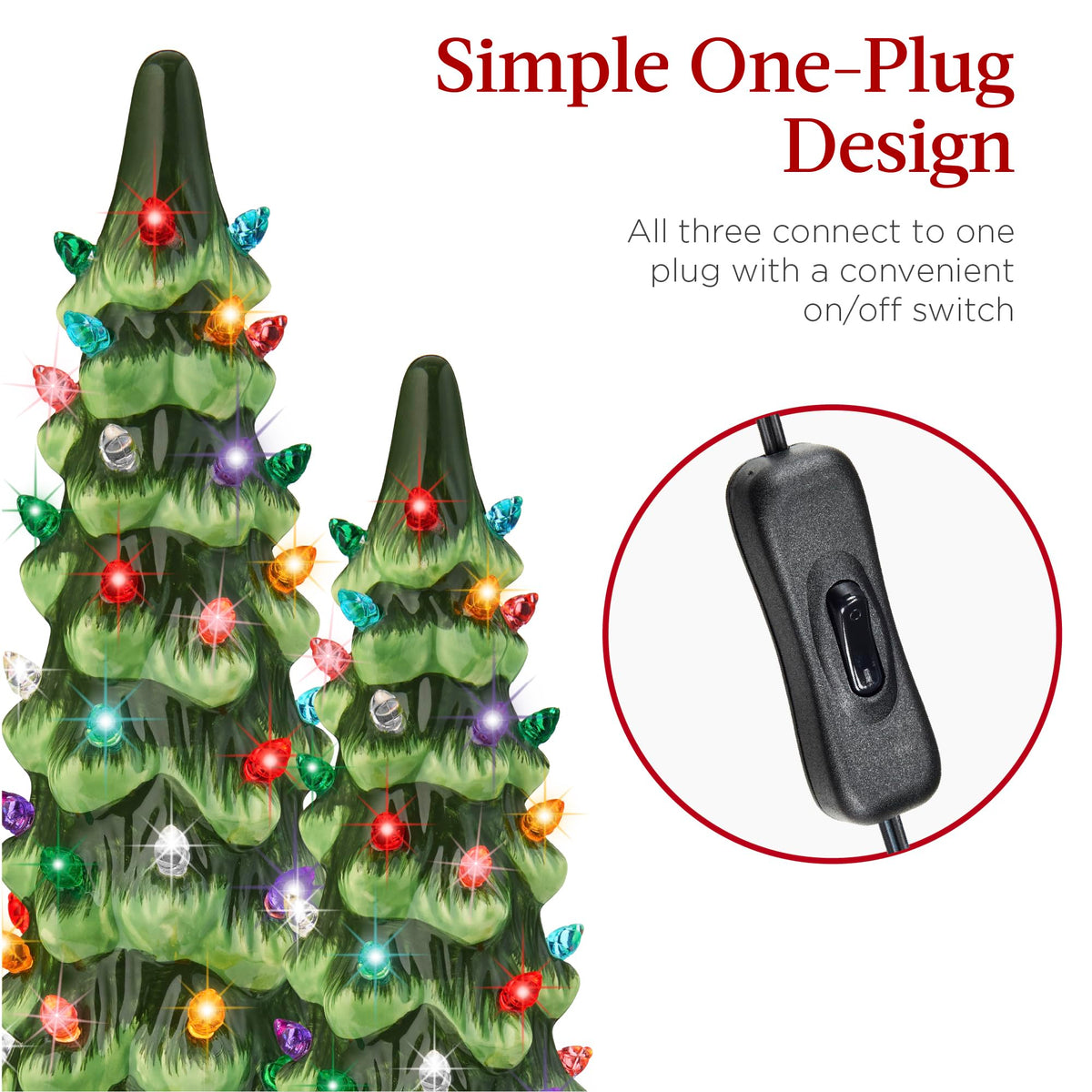 Best Choice Products Set of 3 Ceramic Christmas Trees, Pre-Lit Hand-Painted Tabletop Holiday Decoration W/Multicolor Bulbs, LED Lights – Green