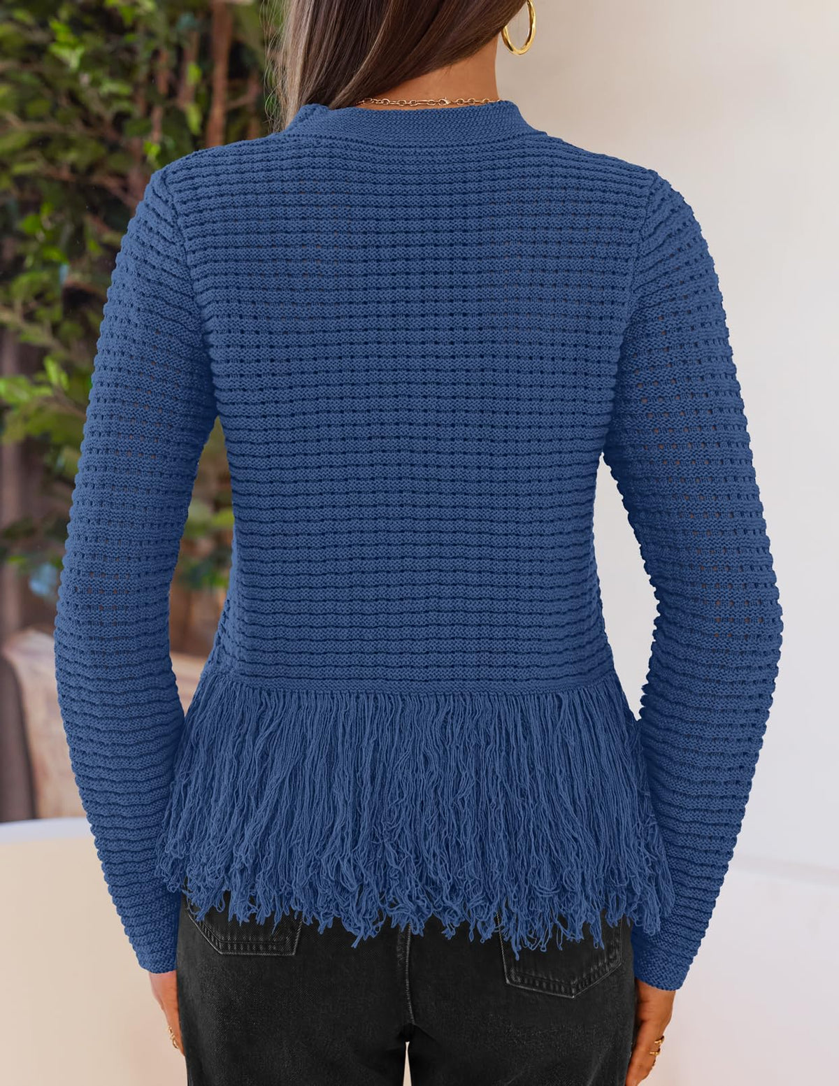 MEROKEETY Women's Fall Fashion Crochet Fringe Sweater Tops Boho Pullover