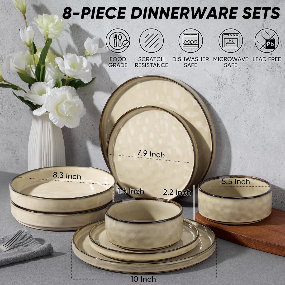 E-far Stoneware Dinnerware Set, 16-Piece Plates and Bowls Sets for 4