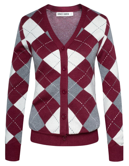 GRACE KARIN Cardigan Sweaters for Women - Argyle Sweater