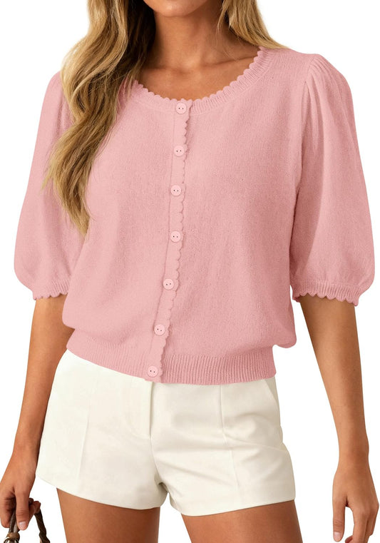 PRETTYGARDEN Women Short Sleeve Lightweight Knit Cardigans