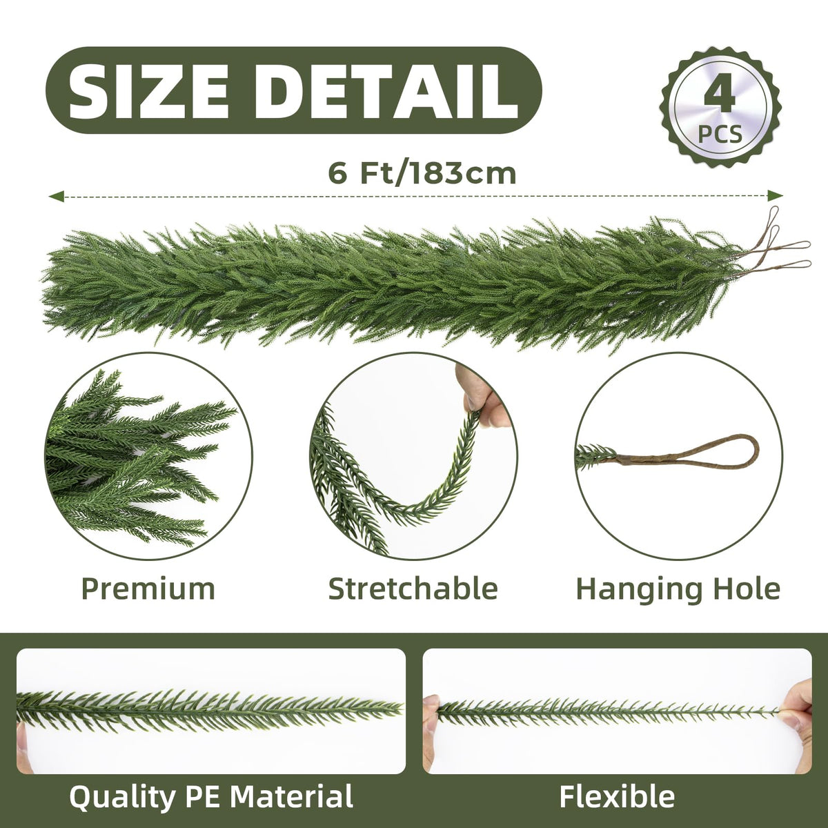 CLEANGOR 2Pcs 9FT Norfolk Pine Garlands for Christmas Decorations Indoor