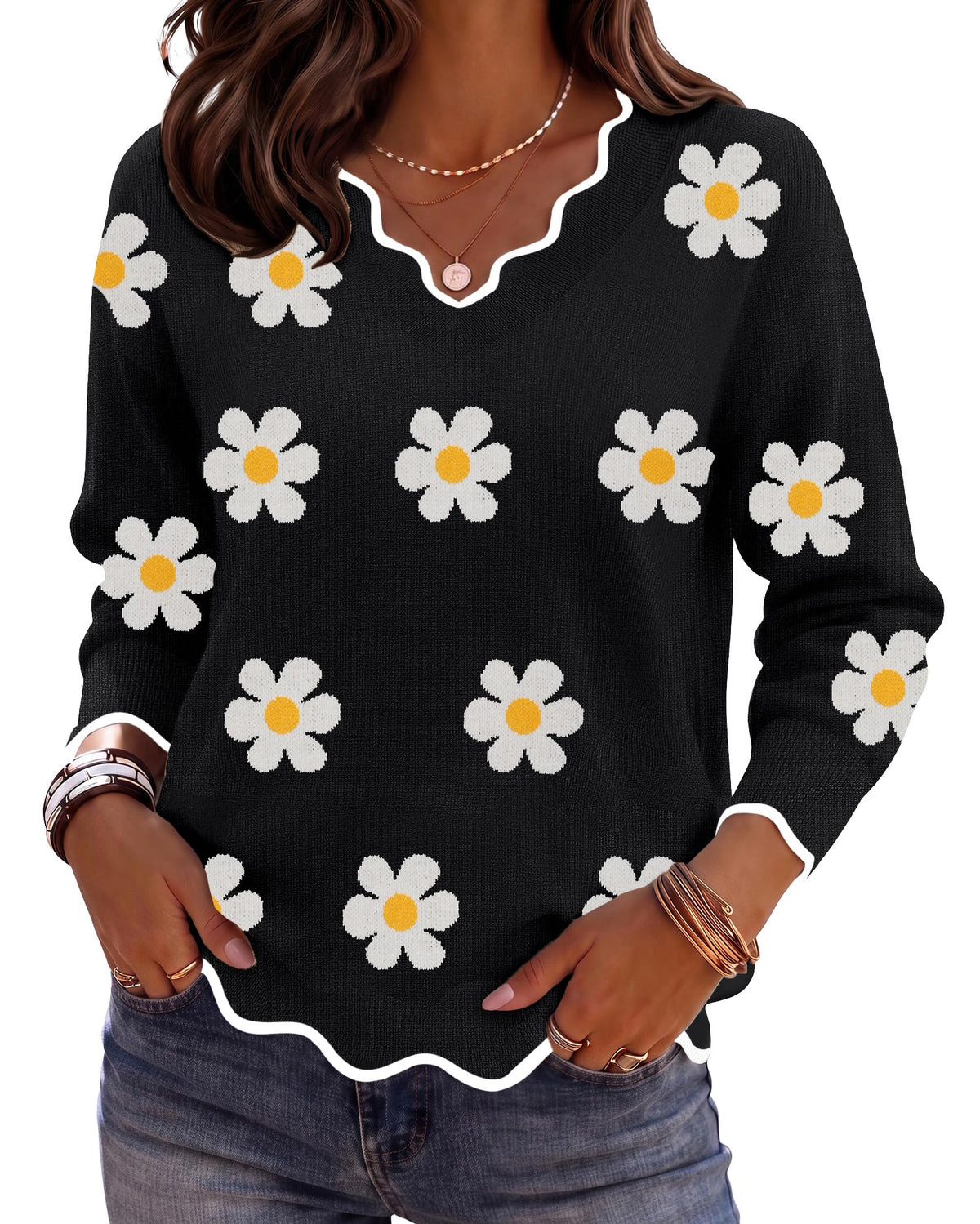 Zeagoo Women's 2026 Fall V Neck Sweater Long Sleeve Lightweight Knit Tops