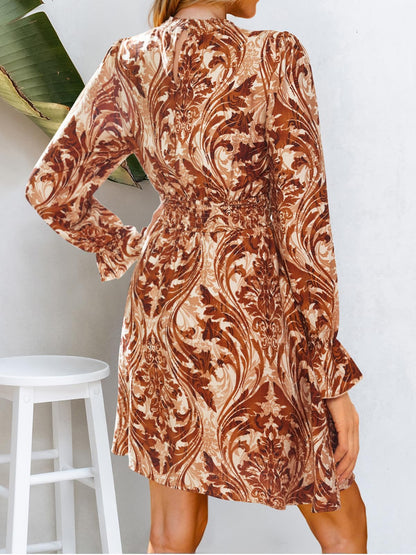 CUPSHE Women Mock Neck Floral Smocked Waist Mini Dress