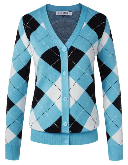 GRACE KARIN Cardigan Sweaters for Women - Argyle Sweater