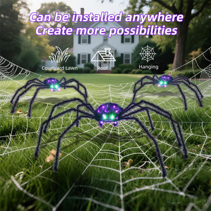 Halloween Decorations Outside Giant Spider - Hoyechi Outdoor Halloween Decor Lighted Spider 4.2Ft, Light Up Spider with 90 LED Lights, Ground Stakes, for Front Yard Porch Gardens Lawns Party