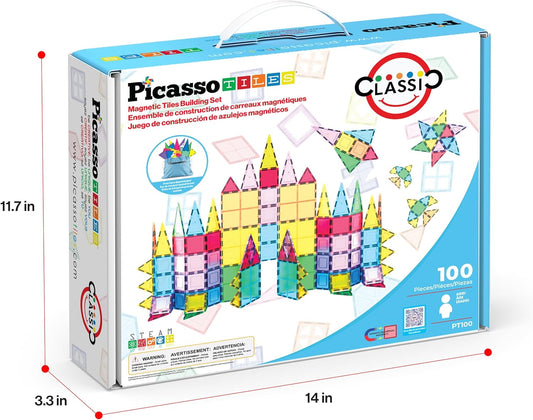 Picassotiles 100 Piece Set 100pcs Magnet Building Tiles Clear Magnetic 3D Blocks Construction Playboards, Creativity Beyond Imagination, Inspirational, Recreational, Educational Conventional