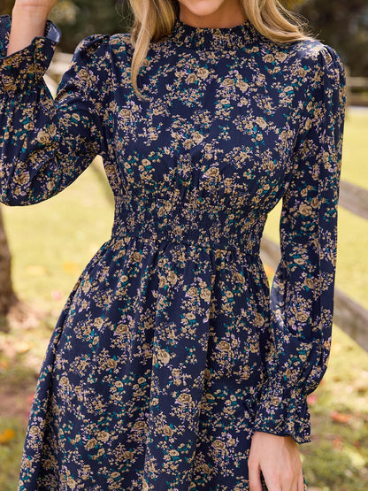CUPSHE Women Mock Neck Floral Smocked Waist Mini Dress