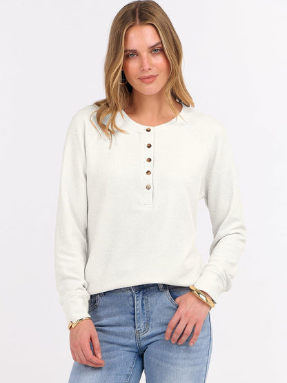ANRABESS Women's Waffle Knit Henley Top Long Sleeve Shirts